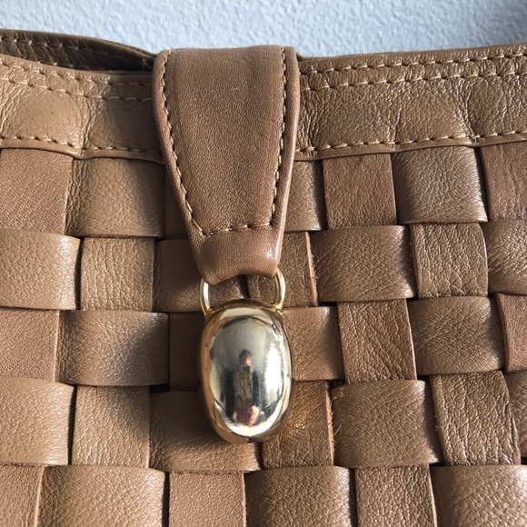 Gabay | Woven Leather Shoulder Bag Taupe w/Gold Orb - Picture 3 of 8